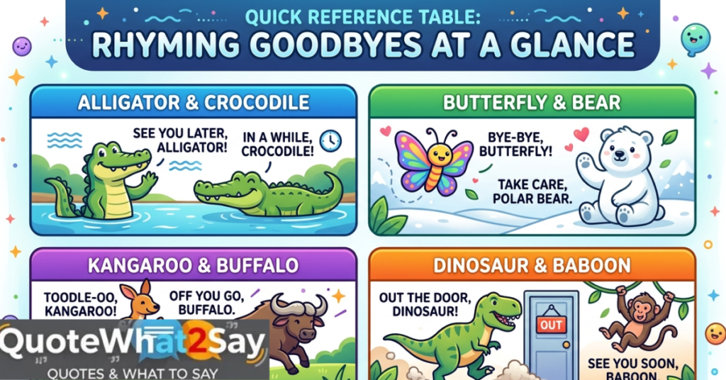Quick Reference Table: Rhyming Goodbyes at a Glance