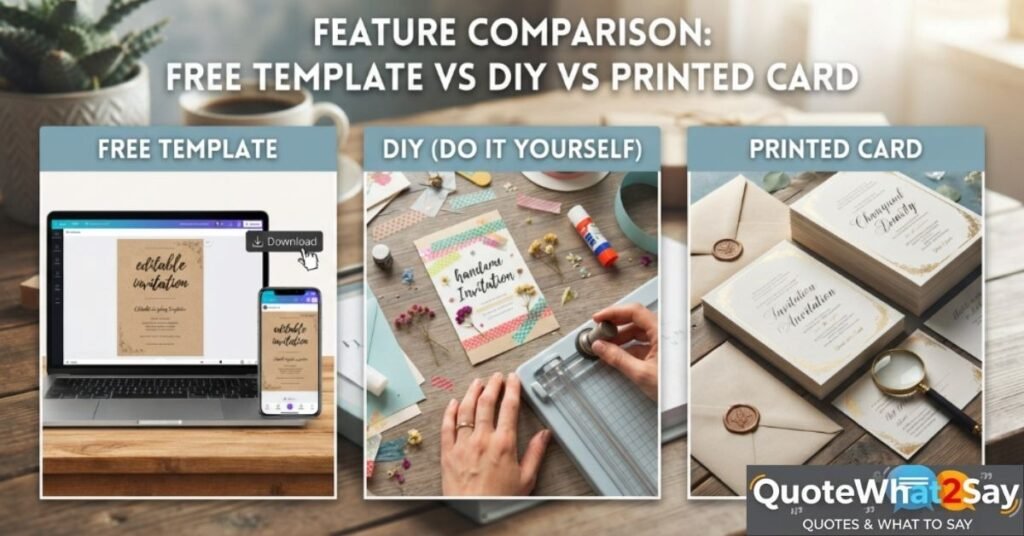 Feature comparison: free template vs DIY vs printed card
