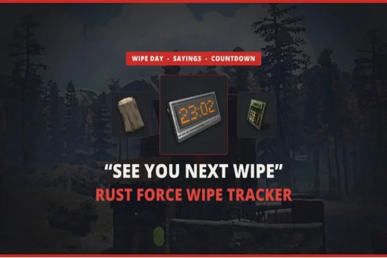 See you next wipe, Rust wipe day sayings, with a rock, sleeping bag and digital clock over an in-game base.